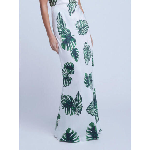 NEW L'AGENCE Zeta Skirt Tropical green Multi with large palms sz XL #MD1260